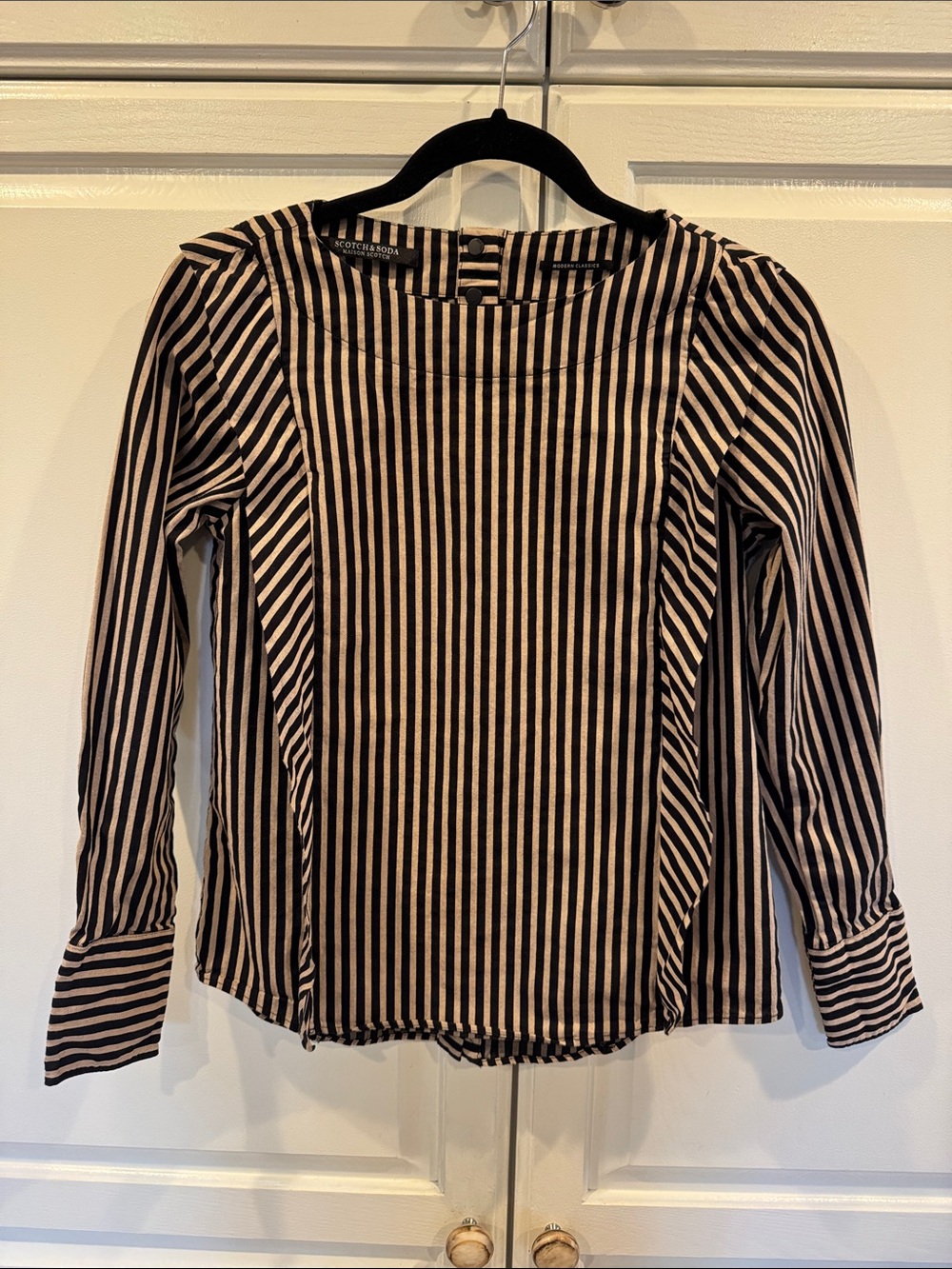 Scotch & Soda Black and Tan Modern Classic Striped Long-Sleeve Top